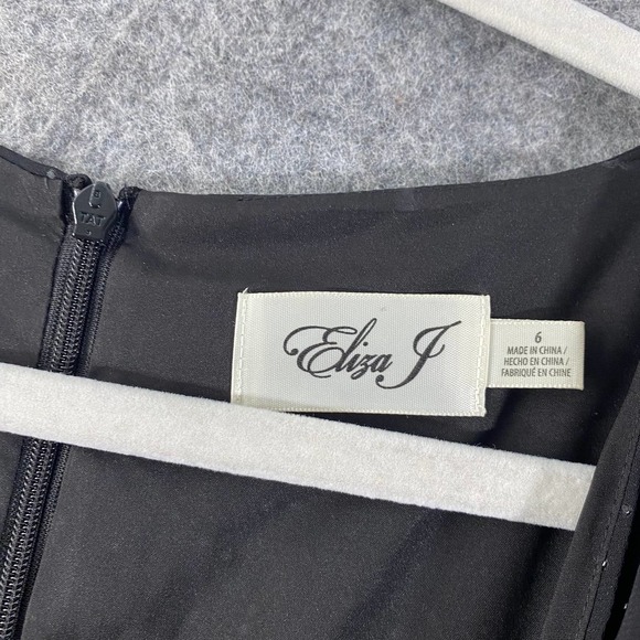 Eliza J Maxi Dress 6 Black Long Puff Sleeve Faux Wrap Studded Chiffon V-Neck - Picture 11 of 14